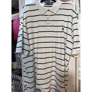 Polo Ralph Lauren Polo Shirt White Black Stripe 2XLT Good Used Condition